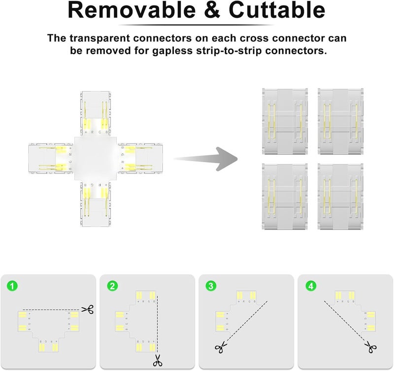 PAUTIX 10mm Connectors 6pcs Cross Connectors,Solderless Terminal Extension Connection for 3-Pin CCT COB LED Strip Lights,NOT for 12mm/8mm/5mm LED Tape Lights - Image 3